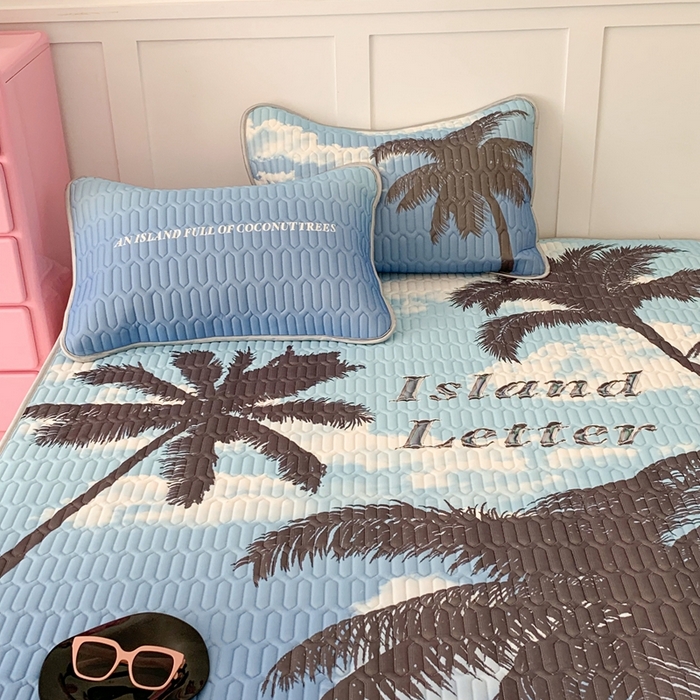 91家纺网 家纺一手货源 找家纺 昔可家纺2023新款ins创意风乳胶凉席 海岛椰树