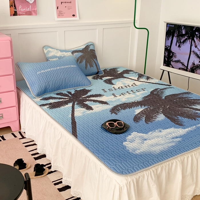 91家纺网 家纺一手货源 找家纺 昔可家纺2023新款ins创意风乳胶凉席 海岛椰树