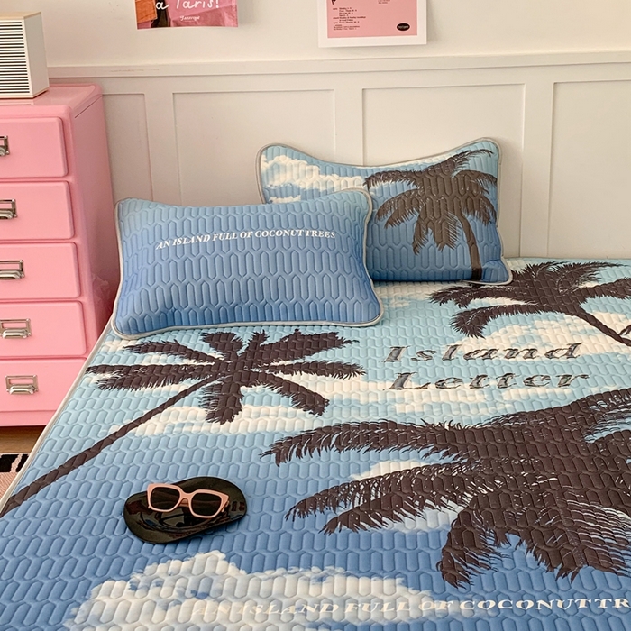 91家纺网 家纺一手货源 找家纺 昔可家纺2023新款ins创意风乳胶凉席 海岛椰树