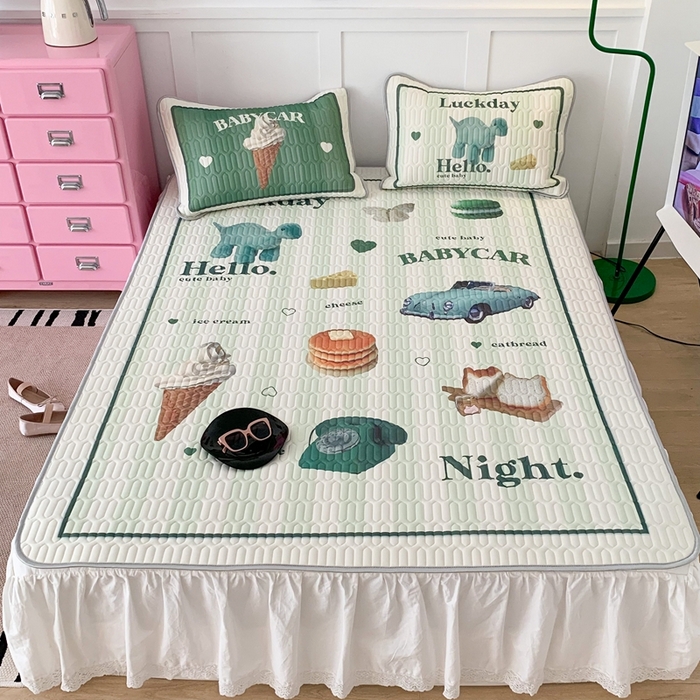 91家纺网 家纺一手货源 找家纺 昔可家纺2023新款ins创意风乳胶凉席 复古老爷车