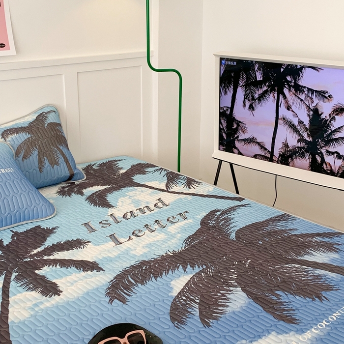 91家纺网 家纺一手货源 找家纺 昔可家纺2023新款ins创意风乳胶凉席 海岛椰树