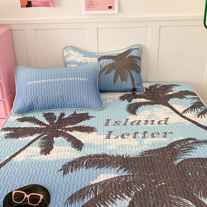 91家纺网 家纺一手货源 找家纺 昔可家纺2023新款ins创意风乳胶凉席 海岛椰树