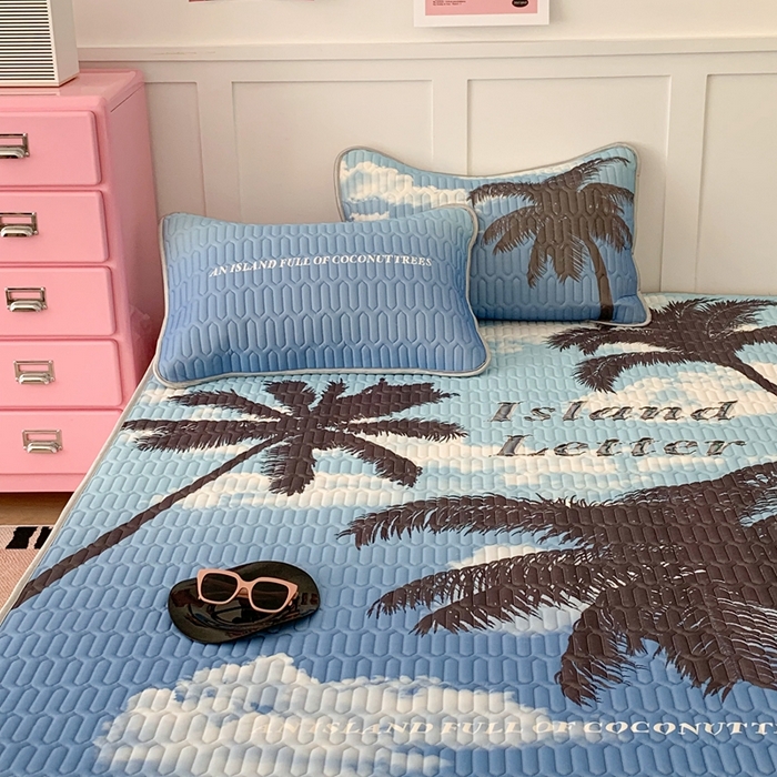 91家纺网 家纺一手货源 找家纺 昔可家纺2023新款ins创意风乳胶凉席 海岛椰树