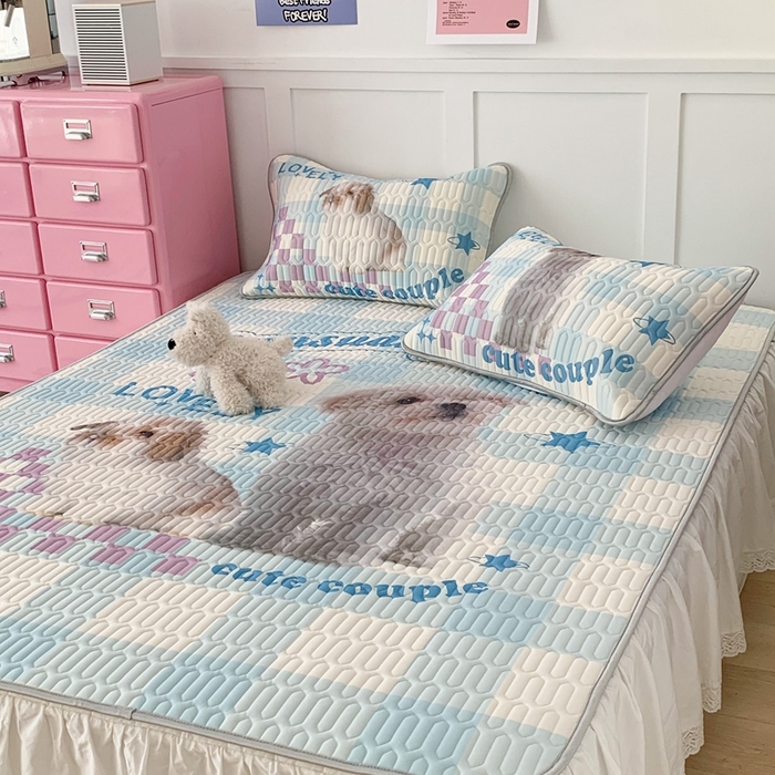 91家纺网 家纺一手货源 找家纺 昔可家纺2023新款ins创意风乳胶凉席 蓝格宠物