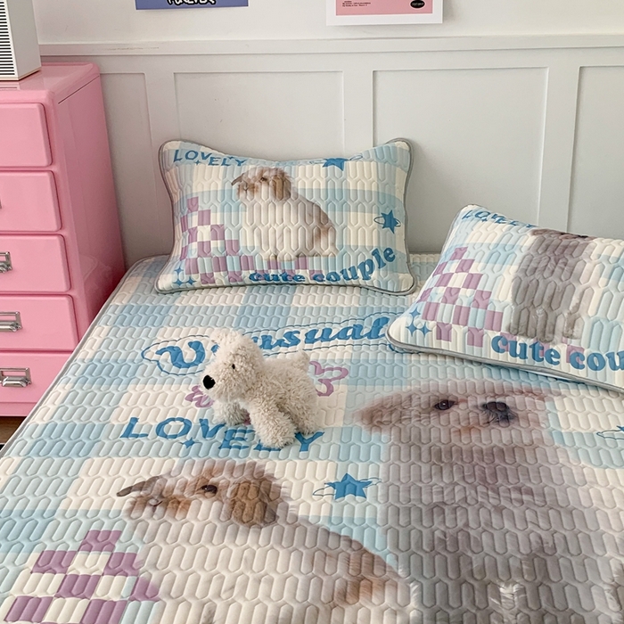 91家纺网 家纺一手货源 找家纺 昔可家纺2023新款ins创意风乳胶凉席 蓝格宠物