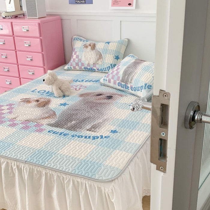 91家纺网 家纺一手货源 找家纺 昔可家纺2023新款ins创意风乳胶凉席 蓝格宠物