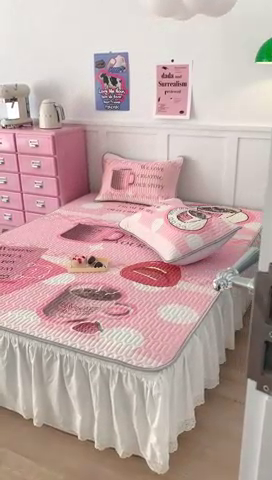 91家纺网 家纺一手货源 找家纺 昔可家纺2023新款ins创意风乳胶凉席 粉嘟嘟下午茶