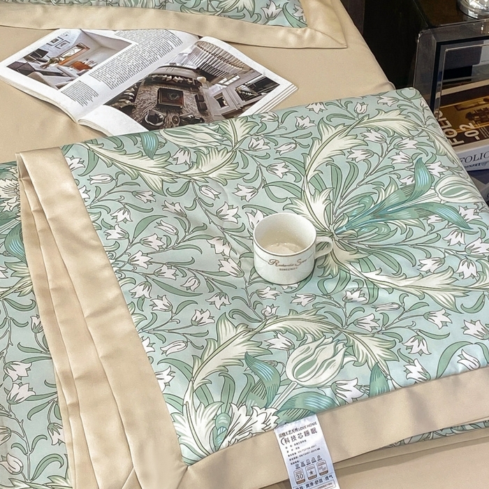 91家纺网 家纺一手货源 找家纺 棉生活 2023新款莱赛尔天丝绣花夏被 洛丽塔 绿