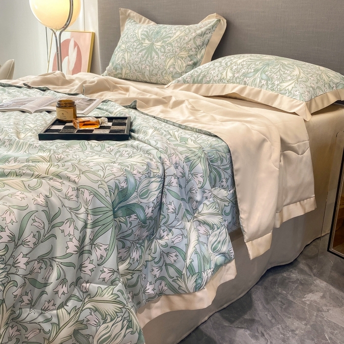 91家纺网 家纺一手货源 找家纺 棉生活 2023新款莱赛尔天丝绣花夏被 洛丽塔 绿