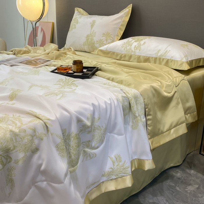 91家纺网 家纺一手货源 找家纺 棉生活 2023新款莱赛尔天丝绣花夏被 洛林 绿