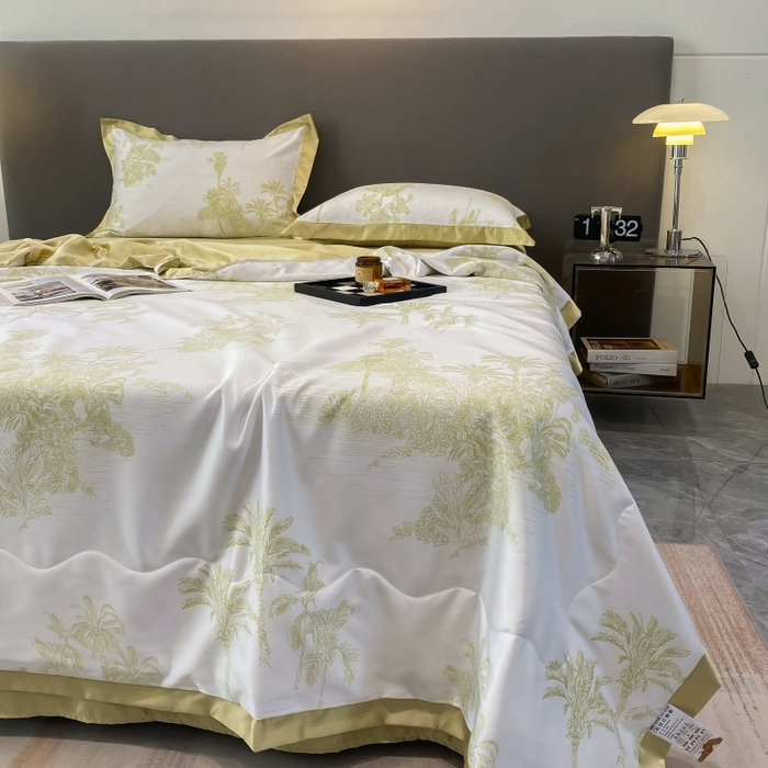 91家纺网 家纺一手货源 找家纺 棉生活 2023新款莱赛尔天丝绣花夏被 洛林 绿