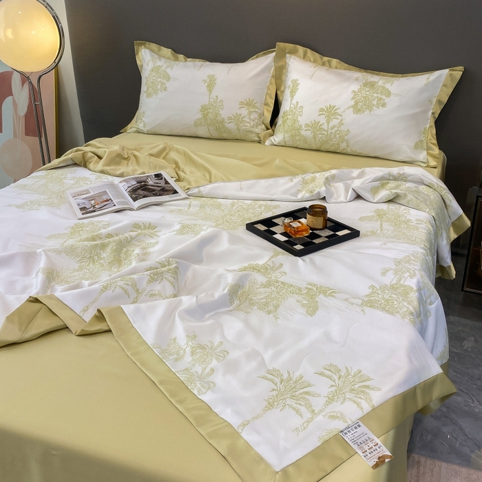 91家纺网 家纺一手货源 找家纺 棉生活 2023新款莱赛尔天丝绣花夏被 洛林 绿