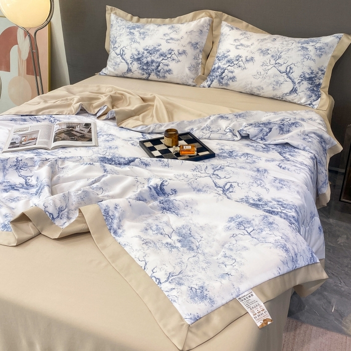 91家纺网 家纺一手货源 找家纺 棉生活 2023新款莱赛尔天丝绣花夏被 墨林 蓝