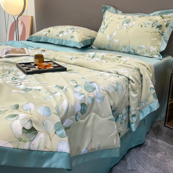 91家纺网 家纺一手货源 找家纺 棉生活 2023新款莱赛尔天丝绣花夏被 森语 绿