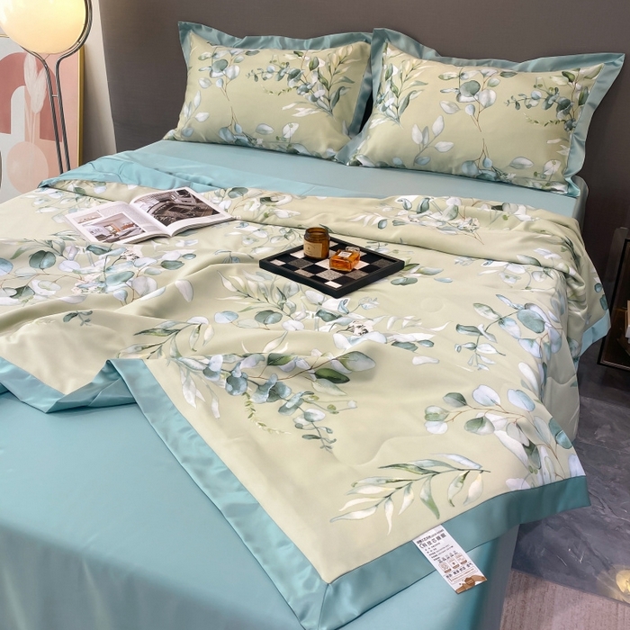 91家纺网 家纺一手货源 找家纺 棉生活 2023新款莱赛尔天丝绣花夏被 森语 绿