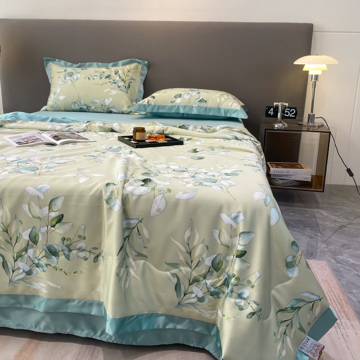 91家纺网 家纺一手货源 找家纺 棉生活 2023新款莱赛尔天丝绣花夏被 森语 绿