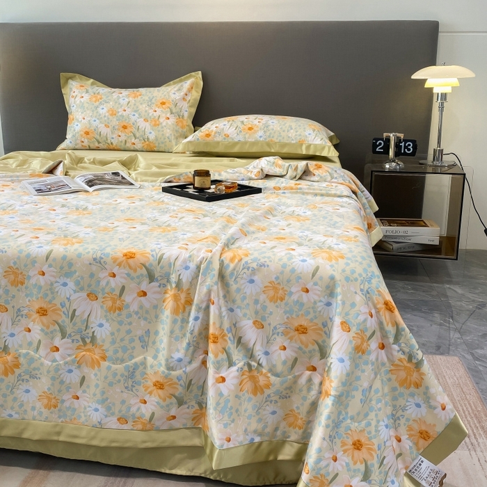 91家纺网 家纺一手货源 找家纺 棉生活 2023新款莱赛尔天丝绣花夏被 松菊 桔