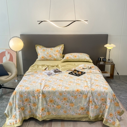 棉生活 2023新款莱赛尔天丝绣花夏被 松菊 桔