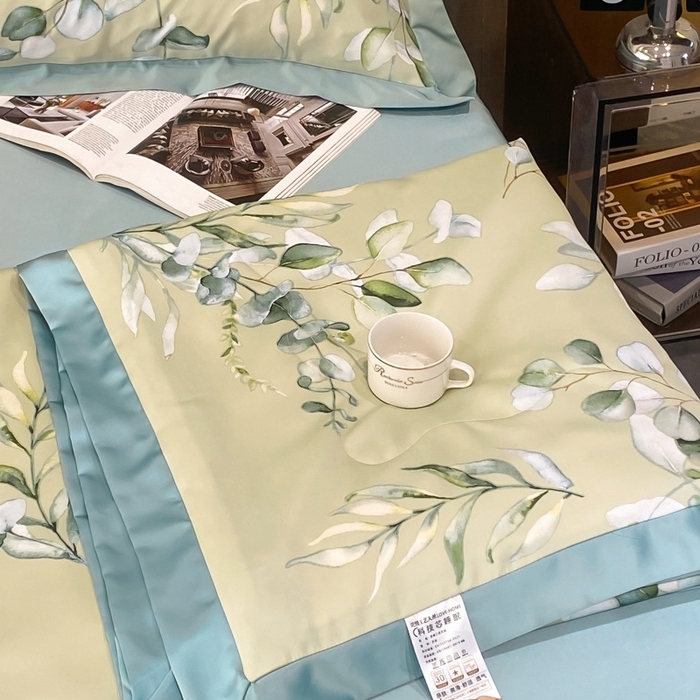 91家纺网 家纺一手货源 找家纺 棉生活 2023新款莱赛尔天丝绣花夏被 森语 绿