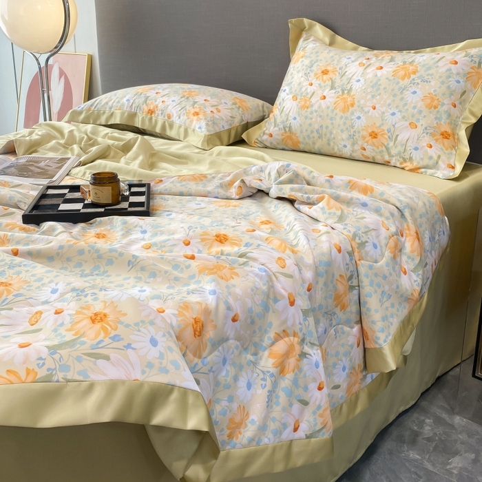 91家纺网 家纺一手货源 找家纺 棉生活 2023新款莱赛尔天丝绣花夏被 松菊 桔