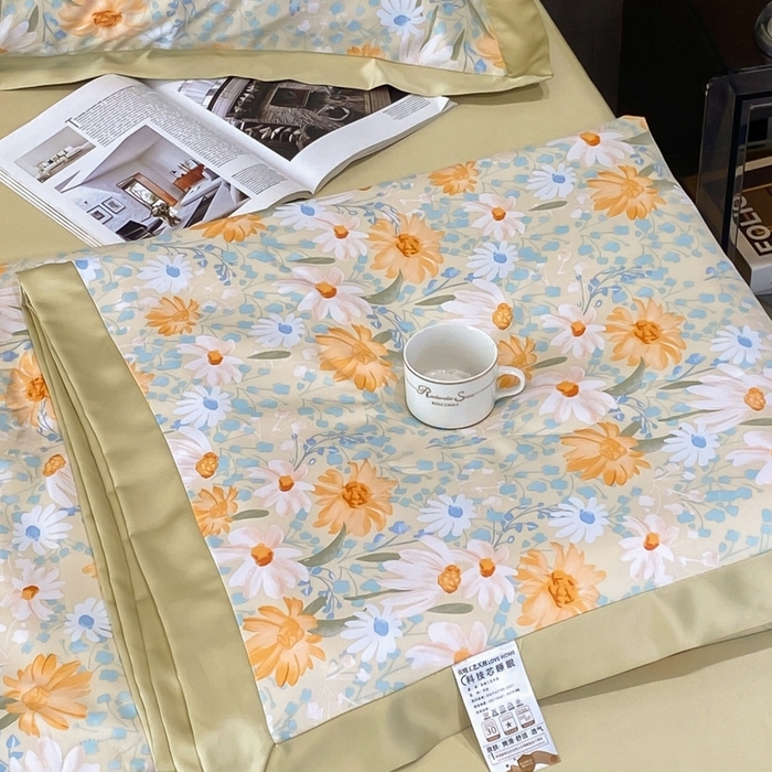 91家纺网 家纺一手货源 找家纺 棉生活 2023新款莱赛尔天丝绣花夏被 松菊 桔