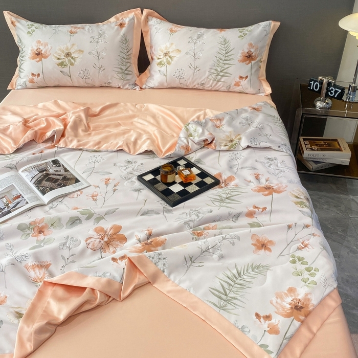 91家纺网 家纺一手货源 找家纺 棉生活 2023新款莱赛尔天丝绣花夏被 苏沫 棕