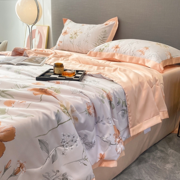 91家纺网 家纺一手货源 找家纺 棉生活 2023新款莱赛尔天丝绣花夏被 苏沫 棕