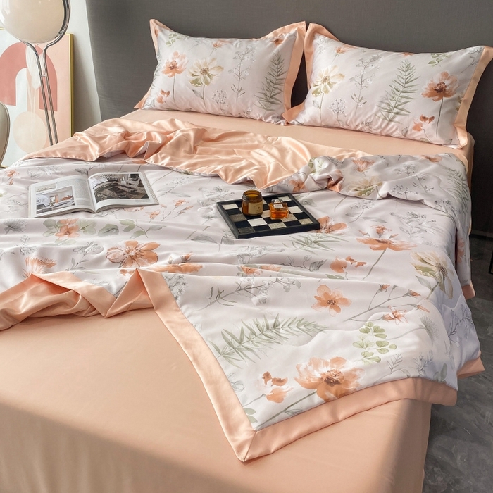 91家纺网 家纺一手货源 找家纺 棉生活 2023新款莱赛尔天丝绣花夏被 苏沫 棕