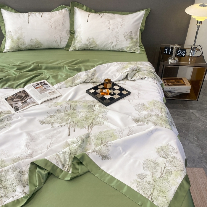 91家纺网 家纺一手货源 找家纺 棉生活 2023新款莱赛尔天丝绣花夏被 晚秋 绿