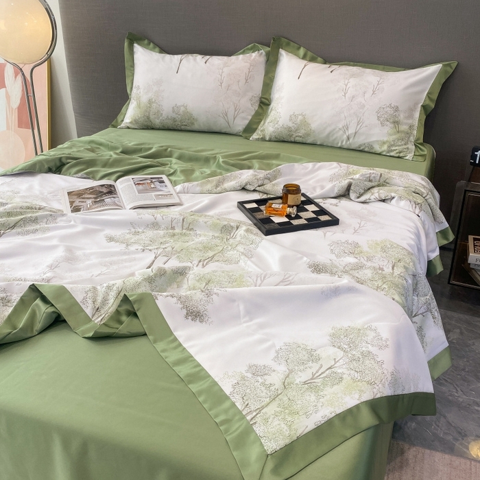 91家纺网 家纺一手货源 找家纺 棉生活 2023新款莱赛尔天丝绣花夏被 晚秋 绿