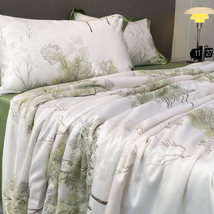 91家纺网 家纺一手货源 找家纺 棉生活 2023新款莱赛尔天丝绣花夏被 晚秋 绿