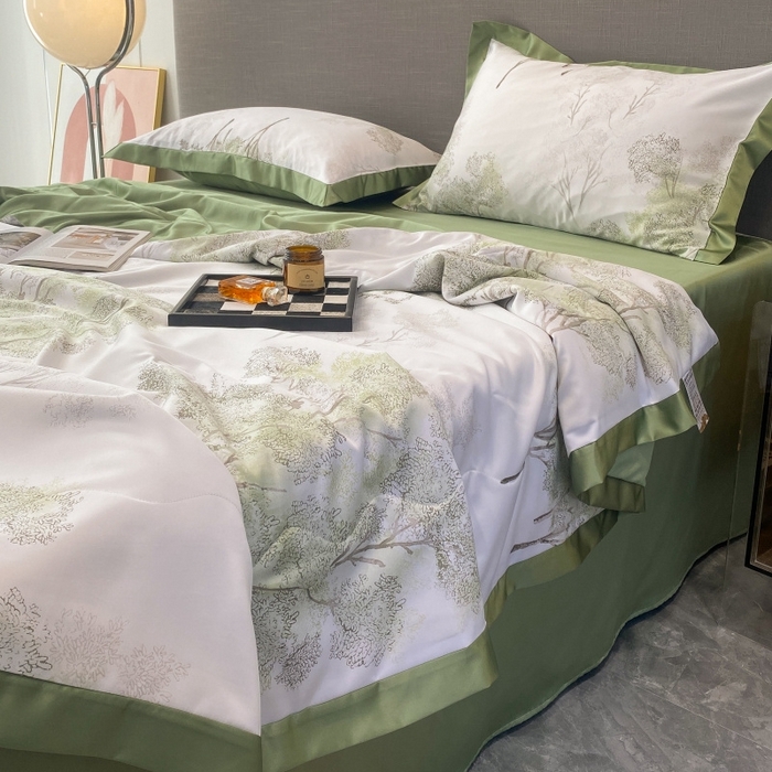 91家纺网 家纺一手货源 找家纺 棉生活 2023新款莱赛尔天丝绣花夏被 晚秋 绿