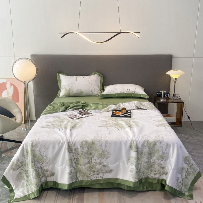 91家纺网 家纺一手货源 找家纺 棉生活 2023新款莱赛尔天丝绣花夏被 晚秋 绿