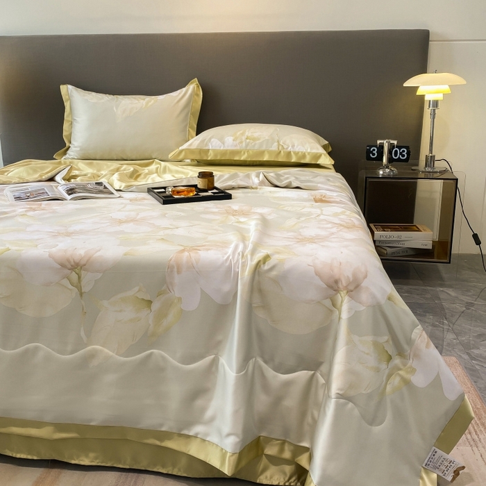 91家纺网 家纺一手货源 找家纺 棉生活 2023新款莱赛尔天丝绣花夏被 香蜜 绿