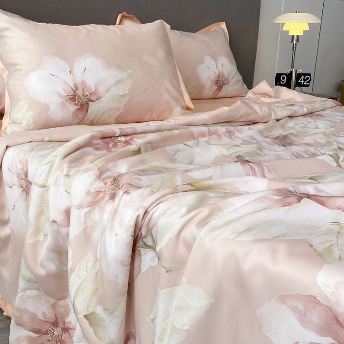 91家纺网 家纺一手货源 找家纺 棉生活 2023新款莱赛尔天丝绣花夏被 香蜜 粉