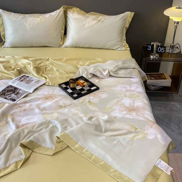 91家纺网 家纺一手货源 找家纺 棉生活 2023新款莱赛尔天丝绣花夏被 香蜜 绿