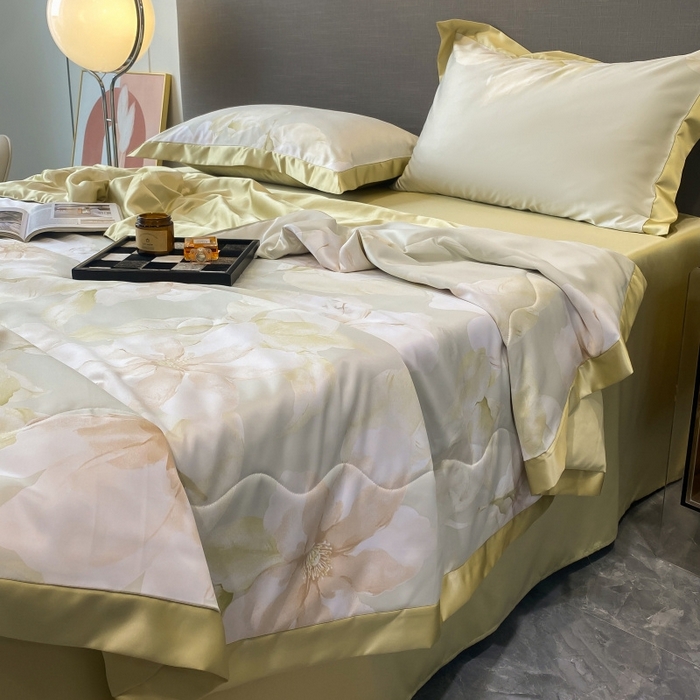 91家纺网 家纺一手货源 找家纺 棉生活 2023新款莱赛尔天丝绣花夏被 香蜜 绿