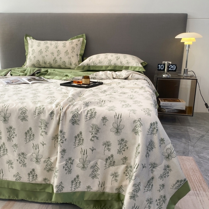 91家纺网 家纺一手货源 找家纺 棉生活 2023新款莱赛尔天丝绣花夏被 枝蔓 绿