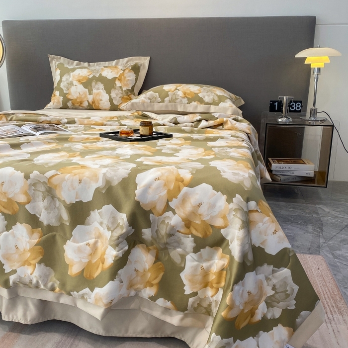 91家纺网 家纺一手货源 找家纺 棉生活 2023新款莱赛尔天丝绣花夏被 知夏 绿