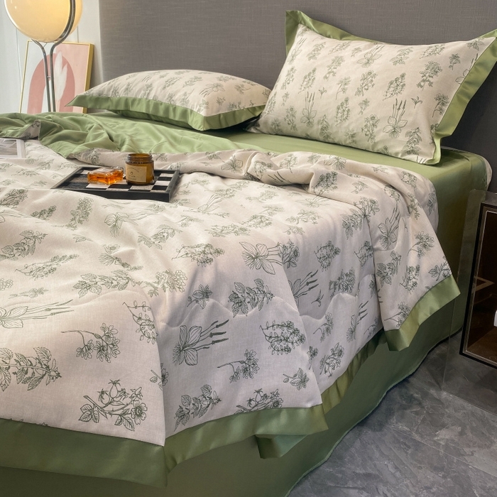 91家纺网 家纺一手货源 找家纺 棉生活 2023新款莱赛尔天丝绣花夏被 枝蔓 绿