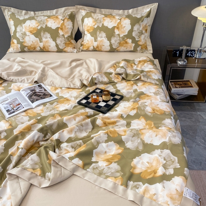 91家纺网 家纺一手货源 找家纺 棉生活 2023新款莱赛尔天丝绣花夏被 知夏 绿