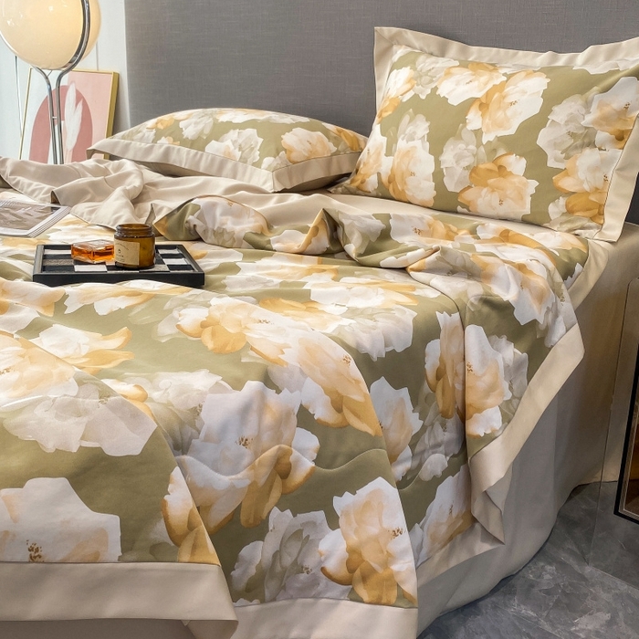 91家纺网 家纺一手货源 找家纺 棉生活 2023新款莱赛尔天丝绣花夏被 知夏 绿