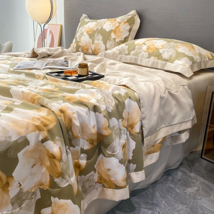 91家纺网 家纺一手货源 找家纺 棉生活 2023新款莱赛尔天丝绣花夏被 知夏 绿