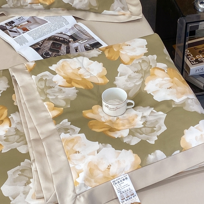 91家纺网 家纺一手货源 找家纺 棉生活 2023新款莱赛尔天丝绣花夏被 知夏 绿