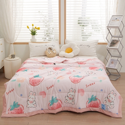 一米阳光 2023新款凉感丝包边款夏被 草莓兔