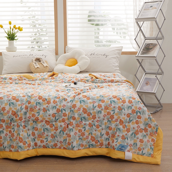 91家纺网 家纺一手货源 找家纺 一米阳光 2023新款凉感丝包边款夏被 橘意