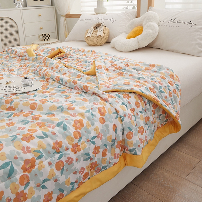 91家纺网 家纺一手货源 找家纺 一米阳光 2023新款凉感丝包边款夏被 橘意