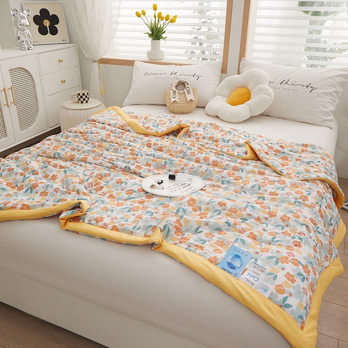 91家纺网 家纺一手货源 找家纺 一米阳光 2023新款凉感丝包边款夏被 橘意