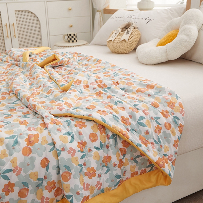 91家纺网 家纺一手货源 找家纺 一米阳光 2023新款凉感丝包边款夏被 橘意