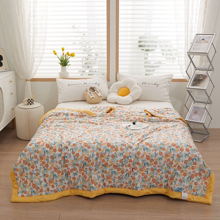 91家纺网 家纺一手货源 找家纺 一米阳光 2023新款凉感丝包边款夏被 橘意